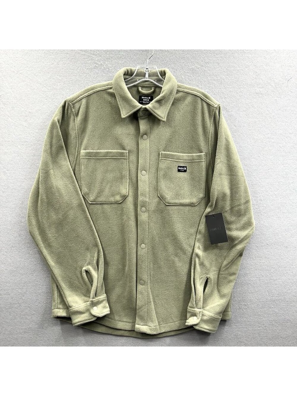NWT Hurley Polar Fleece Overshirt Mens M Olive Green Snap Up Shacket Jacket Cozy